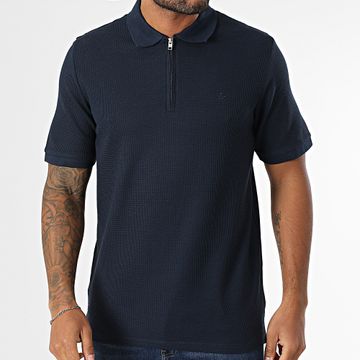Jack And Jones - Polo Austin azul marino de manga corta y cuello con cremallera