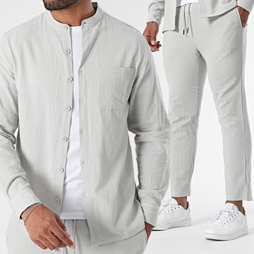 Zayne Paris  - Conjunto de camisa de manga larga y pantalón de verano 139 Gris