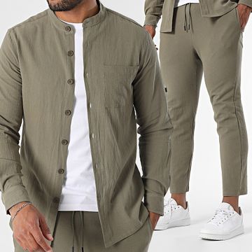 Zayne Paris  - Conjunto de camisa de manga larga y pantalón de verano 139 Verde caqui