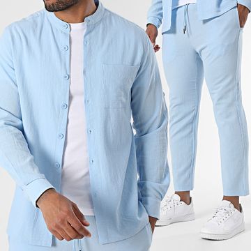 Zayne Paris  - Conjunto de camisa de manga larga y pantalón de verano 139 Azul claro