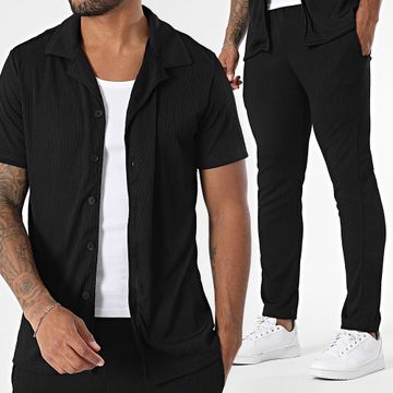 Zayne Paris  - 133 Conjunto de pantalón texturizado y camisa de manga corta Negro