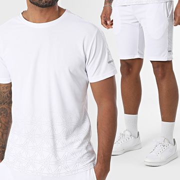 Zayne Paris  - 152 Conjunto de camiseta de rayas blancas y pantalón corto de jogging