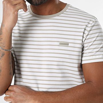 Calvin Klein - Slim Stripe Tee Shirt 4177 Blanco Beige
