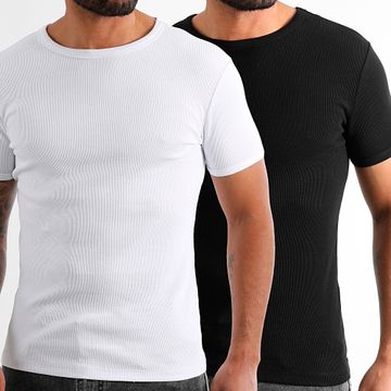 LBO - Lote de 2 camisetas de canalé 3809 Blanco Negro