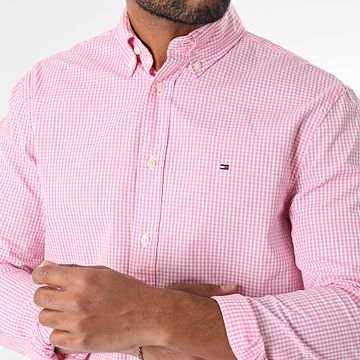 Tommy Hilfiger - Camisa de manga larga Vichy Flex Poplin Gingham 7548 Rosa Blanco