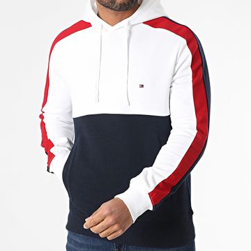 Tommy Hilfiger - Sudadera con capucha Global Stripe Block 9969 Blanco Azul Marino Rojo