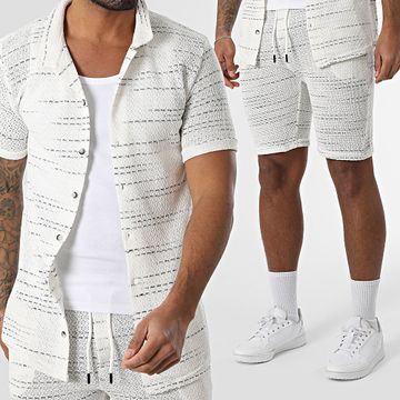 Mackten - Conjunto de camisa de manga corta y pantalón corto de punto 559 Beige claro Azul marino