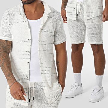 Mackten - Conjunto de camisa de manga corta y pantalón corto de punto 559 Beige claro Verde