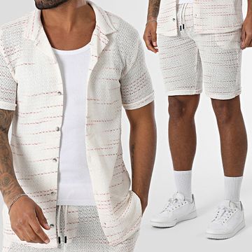 Mackten - Conjunto de camisa de manga corta y pantalón corto de punto 559 Beige claro Rojo