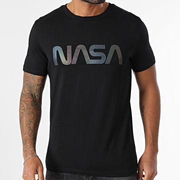 NASA - Camiseta Gusano Logo Negro Arcoiris Negro Iridiscente Reflectante