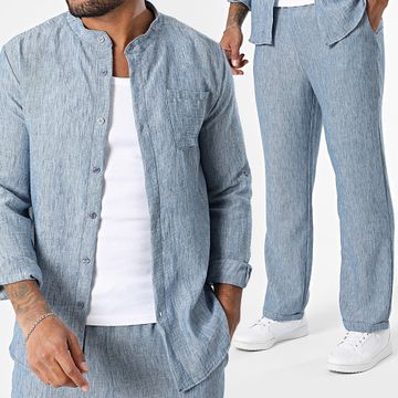 Uniplay - Conjunto de camisa de manga larga y pantalón 130 Azul jaspeado