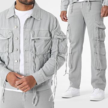 Uniplay - Conjunto de chaqueta vaquera y pantalón cargo Jean 198 Gris