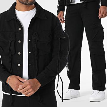 Uniplay - Conjunto de chaqueta vaquera negra 198 y pantalón cargo