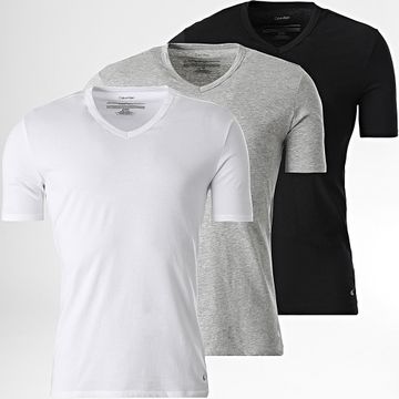 Calvin Klein - Juego De 3 Camisetas Con Cuello En V 4186 Blanco Gris Brezo Negro