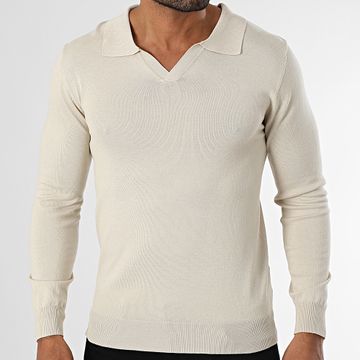 Frilivin - 355 Jersey beige con cuello de pico