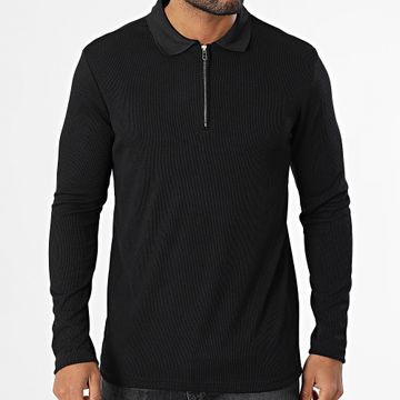Frilivin - A68 Polo de manga larga con cremallera Negro