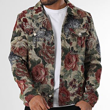 Frilivin - P85 Sobrecamisa Beige Rojo Verde Floral