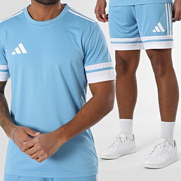 Adidas Performance - Conjunto de camiseta a rayas y pantalón corto JG5828 JH3407 Azul claro Blanco