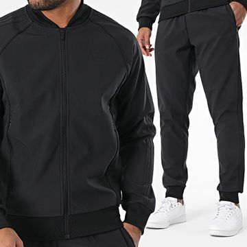Adidas Originals - Bonded IW0998 IW0997 Conjunto de chaqueta negra con cremallera y pantalón de jogging