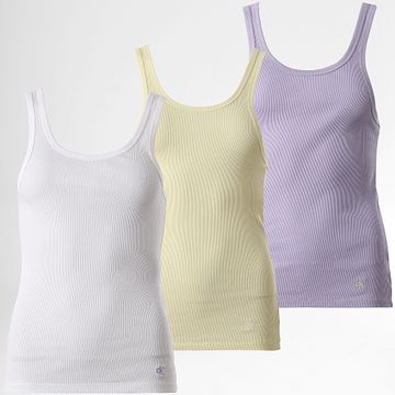 Calvin Klein - Lote de 3 camisetas de tirantes para mujer 7493 Blanco Amarillo Morado