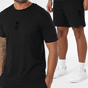 Luxury Lovers - Conjunto de camiseta y pantalón corto negro de terciopelo rosa