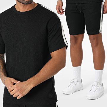 Zelys Paris - Conjunto de camiseta y pantalón corto de rayas negras Paga