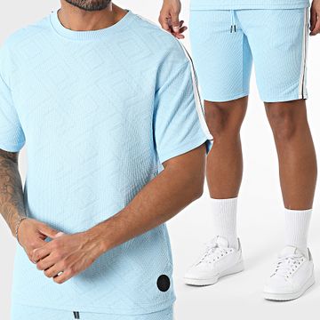 Zelys Paris - Conjunto de camiseta de rayas azul claro y pantalón corto de jogging Paga