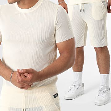 Zelys Paris - Conjunto de camiseta de canalé y pantalón corto de jogging Tilon Beige Claro