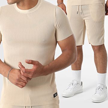 Zelys Paris - Conjunto de camiseta de canalé y pantalón corto de jogging Tilon Beige