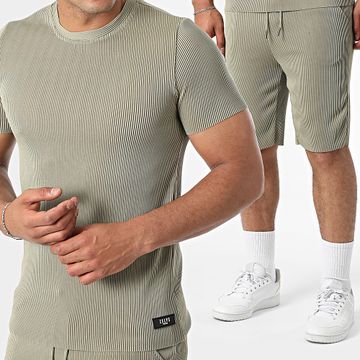 Zelys Paris - Conjunto de camiseta y pantalón corto de canalé Tilon Verde caqui claro
