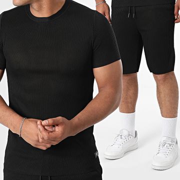 Zelys Paris - Conjunto de camiseta negra de canalé y pantalón corto de jogging Tilon