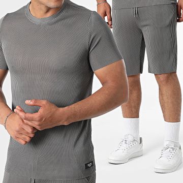 Zelys Paris - Conjunto de camiseta y pantalón corto de chándal Tilon gris antracita acanalado