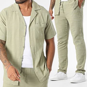 Frilivin - Conjunto de camisa de manga corta y pantalón Z96 Verde claro