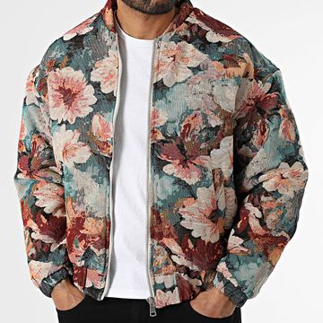 Frilivin - Chaqueta con cremallera L39 Verde Beige Burdeos Floral