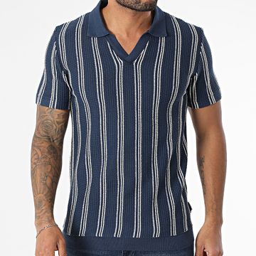Blend - Polo de rayas de manga corta Amos 20718365 Azul marino