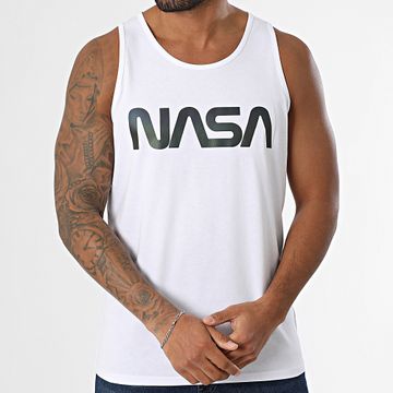 NASA - Gusano Negro Arco Iris Blanco Reflectante Camiseta de Tirantes