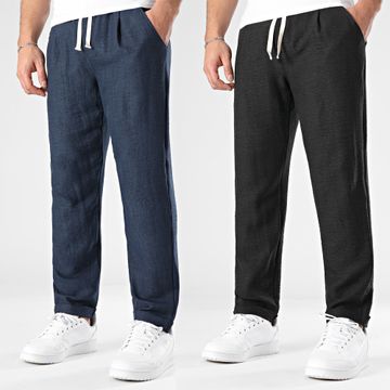 LBO - Juego De 2 Pantalones 2025 Negro Azul Marino Efecto Lino