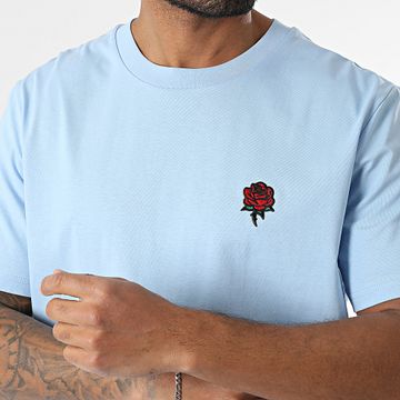 Luxury Lovers - Camiseta Oversize Grande Bordado Rosas Azul Claro