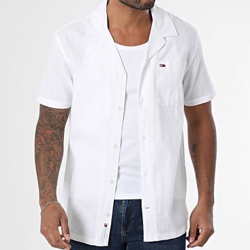 Tommy Jeans - Camp 0895 Camisa de manga corta en mezcla de lino blanco
