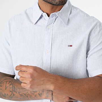 Tommy Jeans - Camisa Manga Corta Rayas Regular Mezcla de Lino Rayas 0894 Azul Blanco