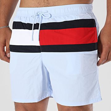 Tommy Hilfiger - Shorts de Baño Mediano Cordón 3474 Azul Claro Rojo Blanco Azul Marino