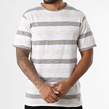 American People - Twitter Blanco Beige Marrón Camiseta a rayas