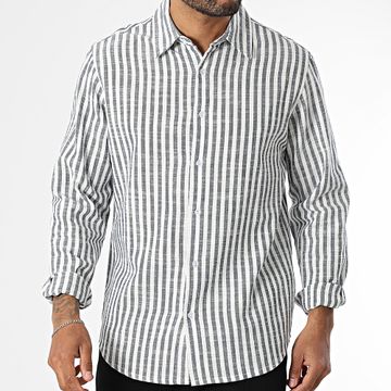 MTX - Camisa de Manga Larga a Rayas 519 Blanco Azul Marino