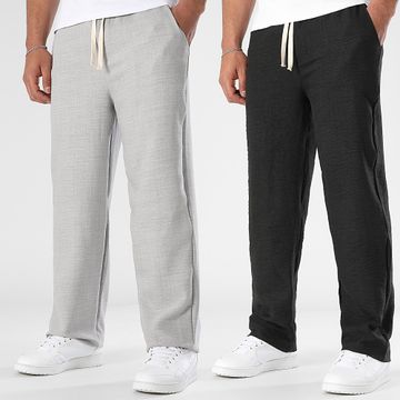 LBO - Lote de 2 pantalones de pata ancha efecto lino 1841 1843 Negro Gris claro
