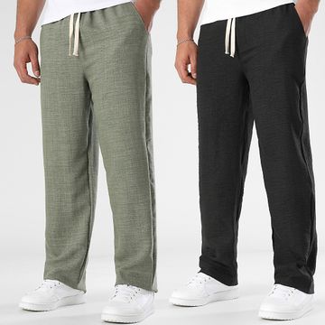 LBO - Juego De 2 Pantalones De Pata Ancha Efecto Lino 1841 1347 Negro Verde Caqui