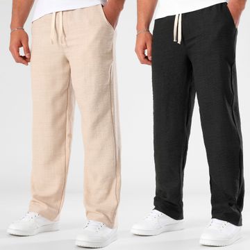 LBO - Lote de 2 pantalones anchos efecto lino 1841 1842 Negro Beige