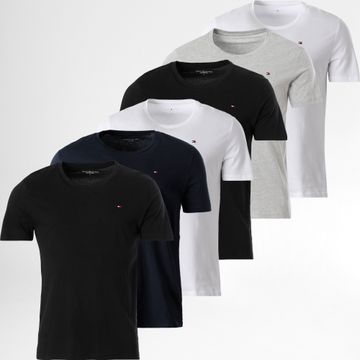 Tommy Hilfiger - Lote de 6 camisetas Signature 3379 Negro Blanco Azul Marino Gris Moteado