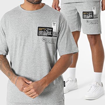 MTX - 862 Conjunto de camiseta oversize y pantalón corto gris jaspeado