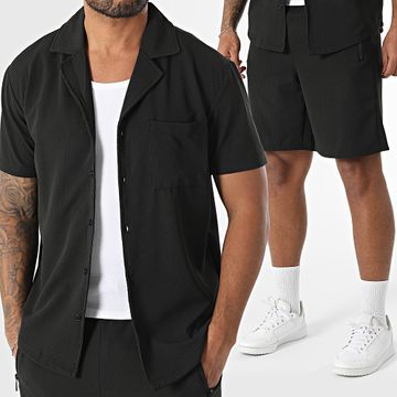 MTX - Conjunto de camisa de manga corta y pantalón corto de jogging texturizado 236 Negro