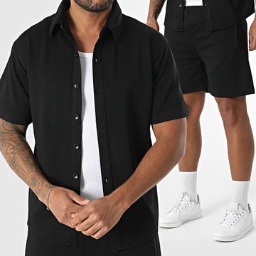 MTX - 303 Conjunto de camisa de manga corta y pantalón corto negro con textura
